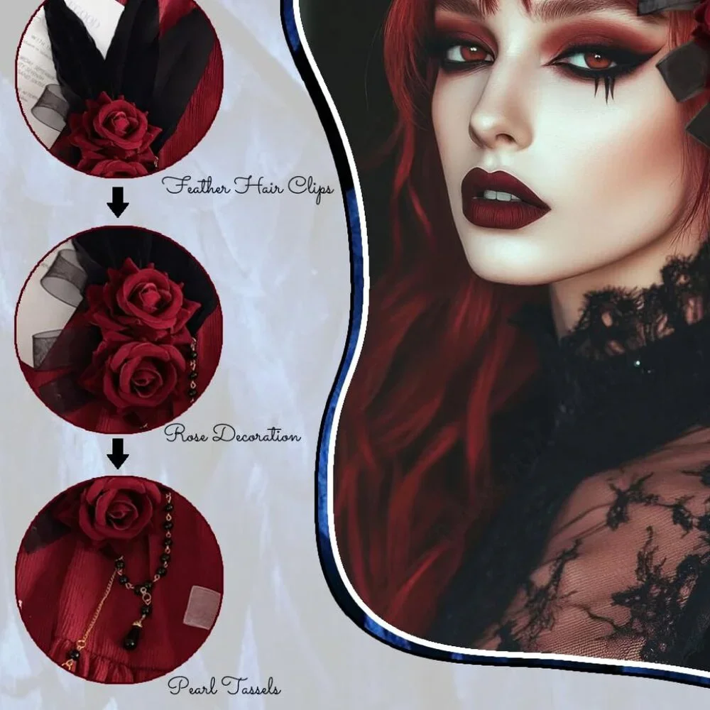 Feather Rose Hair Clips